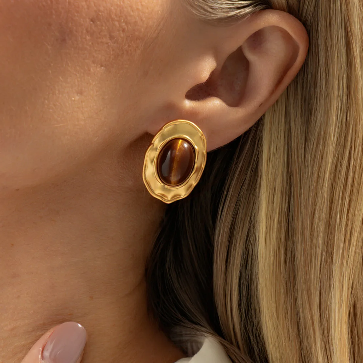 SHIXIN 3 Styles Vintage Brown Resin Acrylic Ellipse Stud Earrings for Women Geometric Gold Color Earrings New Year Jewelry Gift