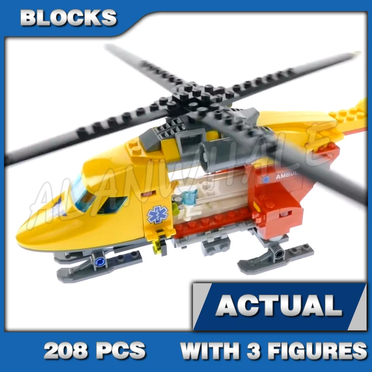 208pcs City Rescue Team Ambulance Helicopter Mountain Snowboarder Stretcher 10868 Building Block Toys Compatible With Model