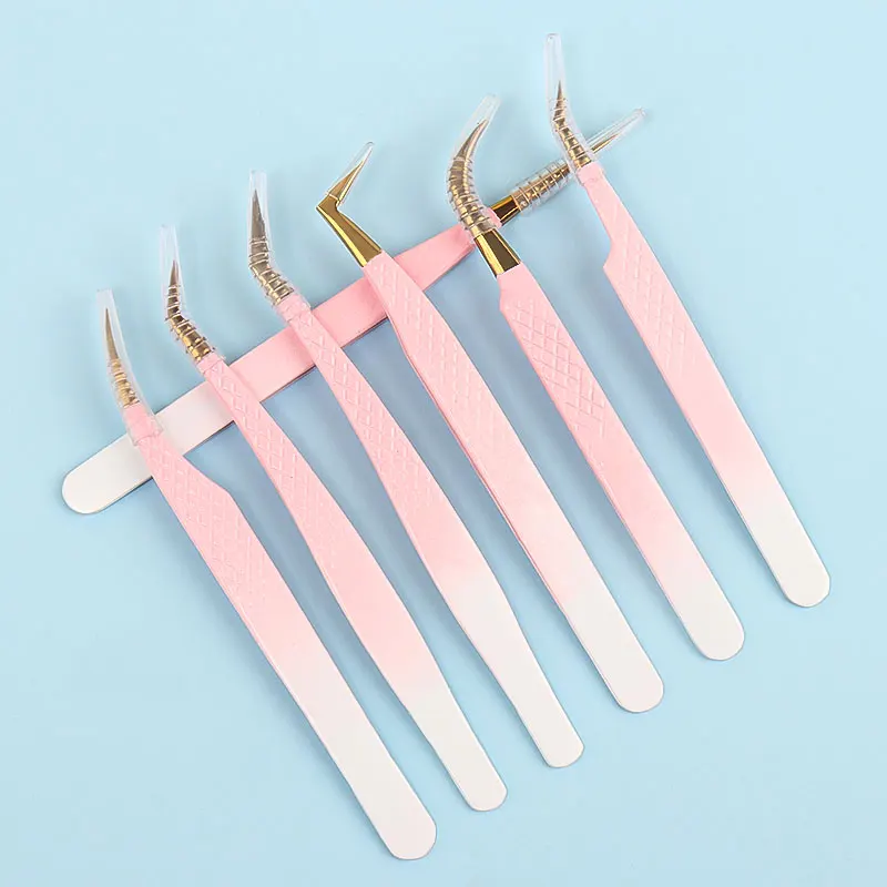 1pcs Eyelash Extension Tweezers Eyebow Clip Pink Stainless Steel Lash Lifting Tweezers Beauty Supplies Diy Makeup Tool