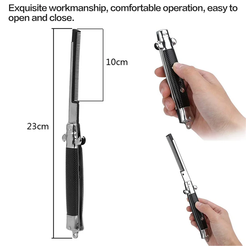 

2X Stainless Steel Hair Folding Beard Comb Hairstyling Tools Switch Combo Pocket Long Round Handle Hair Comb-B27C