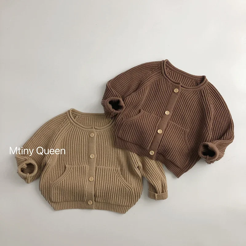 

Boys Woolen Sweater Crochet Cotton Windbreak 2024 Brown Plus Thicken Autumn Winter Cardigan Warm Children's Clothing