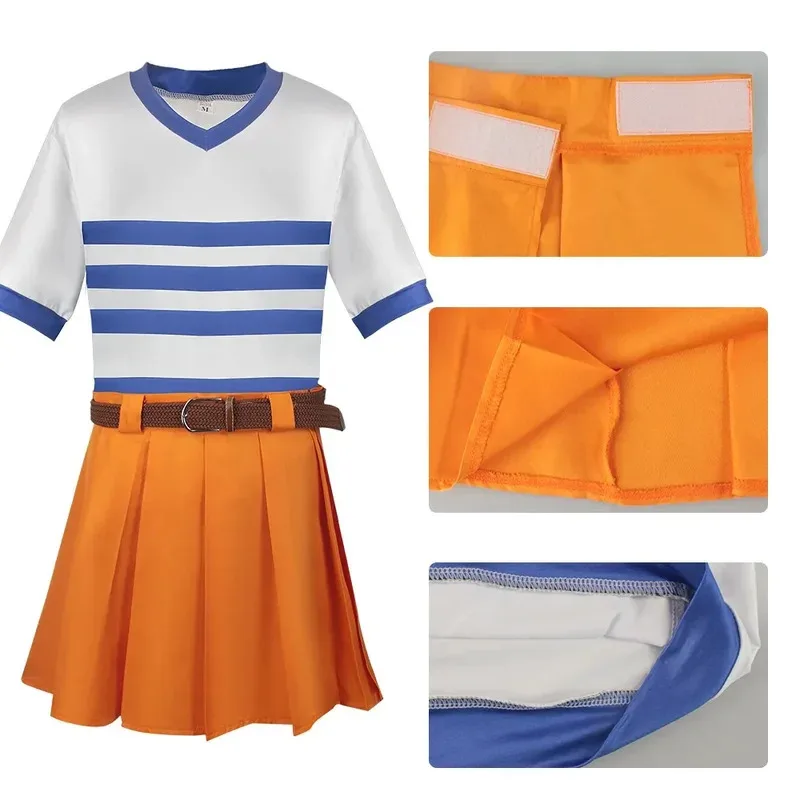 Anime Cosplay Movie Nami Tshirt Skirt Outfits with Waist Belt for Girls Women Halloween Party Nami Cosplay Costume