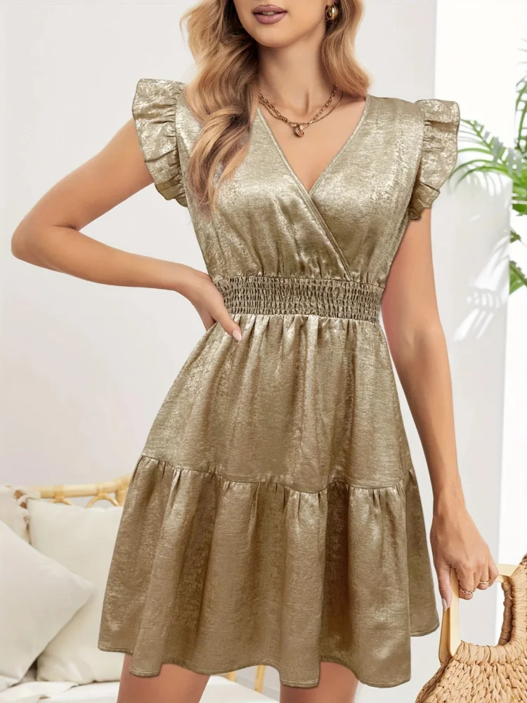 Sister Star da donna, comodi, casual, sexy, stampati floreali, con scollo a V, maniche corte, per feste, accattivanti abiti corti