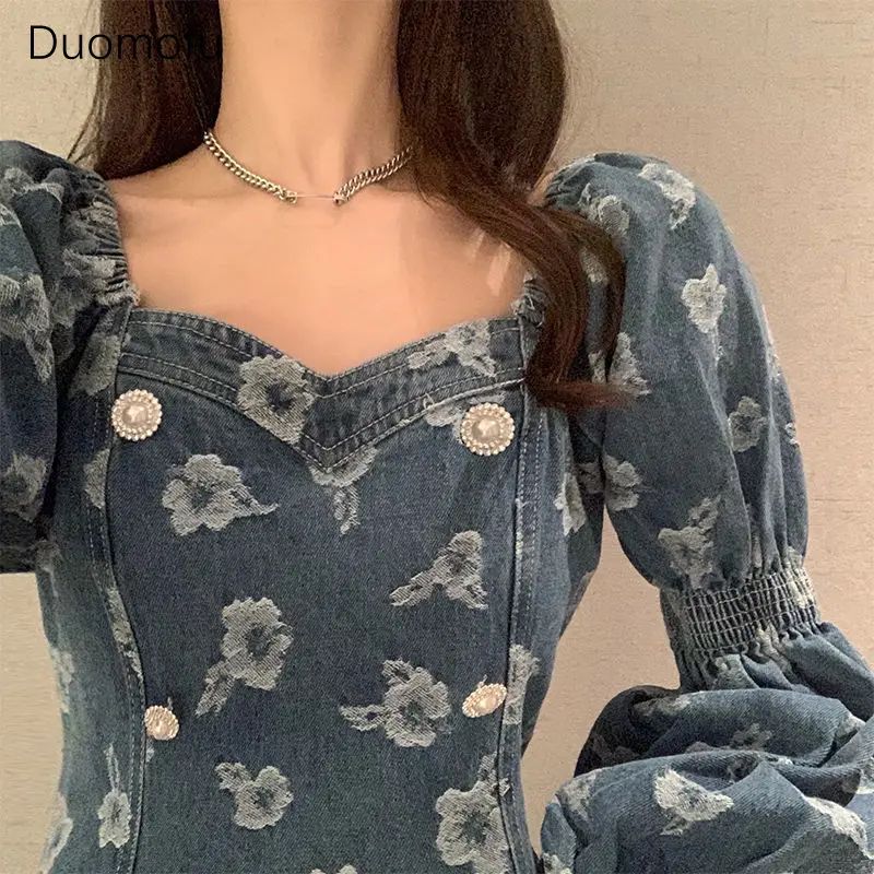 

Duomofu French Sweet Long Sleeve Elegant Vintage Female Mini Dresses Autumn New Chicly Floral Simple Casual Fashion Women Dress