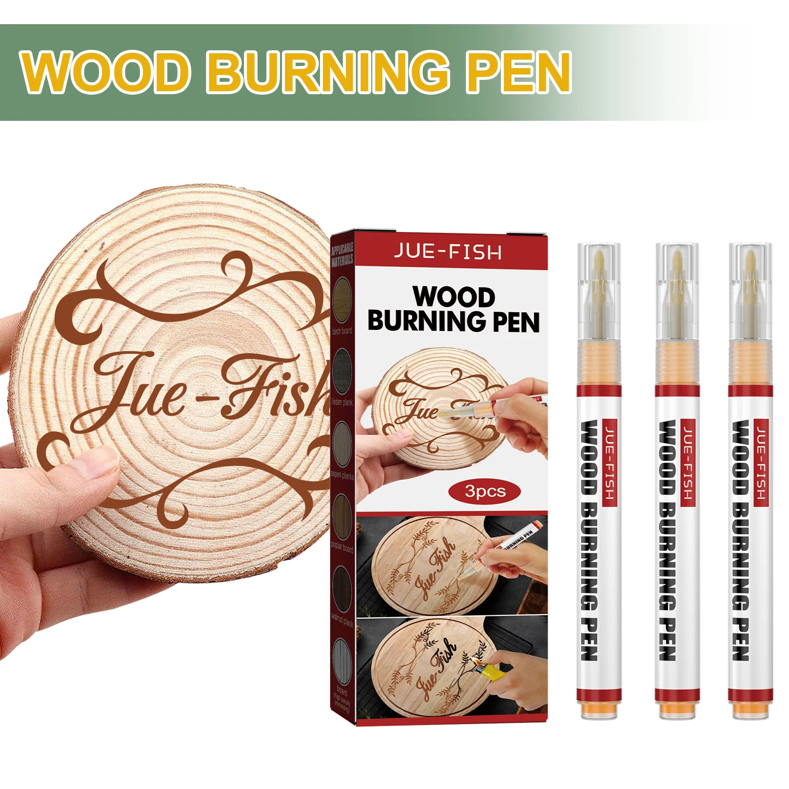 Wood Burning Pen Set Wood Marking Kids DIY Pyrography Pen Scorch Marker Set, Safe Non Toxic Heat Activated Chemical Woodburning Marker Craft Tool Easy To Use Fine Tip For Painting Drawing Engraving On Wooden Surfaces Slices Coasters And Crafts Project