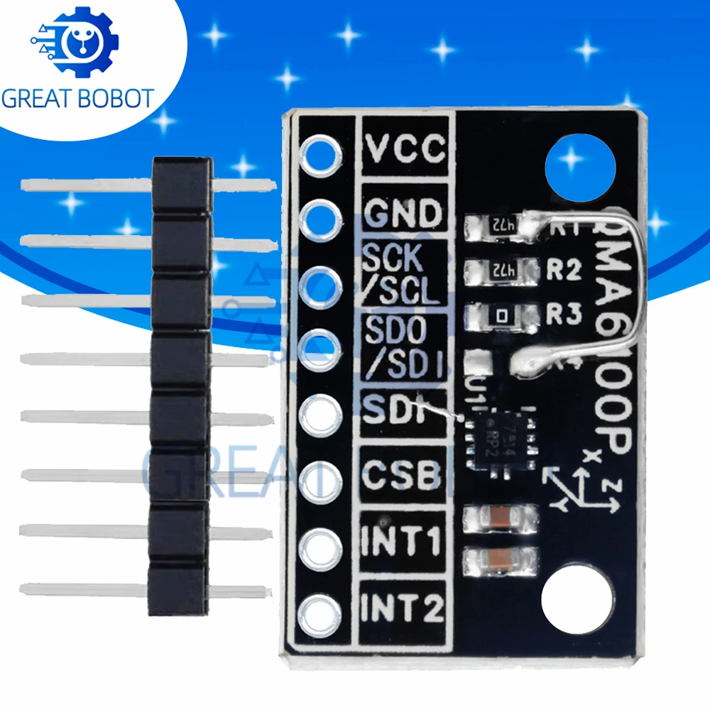 QMA6100P 3-Axis Accelerometer Sensor Test Module, I2C/SPI Interface with Built-in Hardware Step Counting, Compatible for Arduino