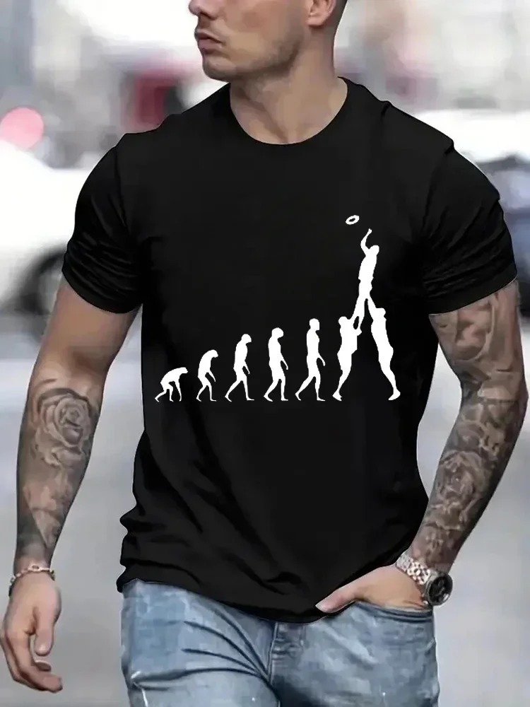 Rugby ewolucja nowość zabawny T-Shirt męski czarny top Tee Hipster obszerna koszulka męska bluza Tees moda koszulka Harajuku