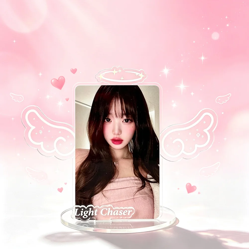 Angel Demon 2Pcs Acrylic Photocard Stand Kpop Idol Photo Card Holder Desk Display Frame Cute Hollow Out Card Standee Collectible