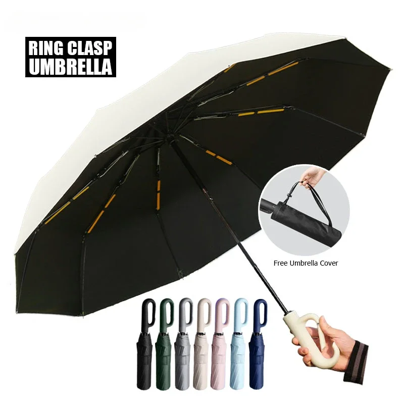 Ring Clasp Automatic Umbrella for Men Women Large Windproof  Folding Umbrella Sun Rain Umbrella Portable Sunshade Strong