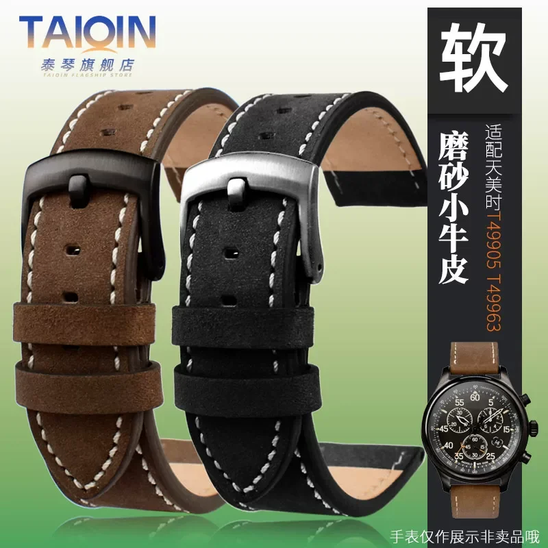 Vintage Watchband Men watch Strap 20mm 22mm For Timex T49905 T49963 T49953 Seiko Wristband Retro Genuine Leather Bracelet