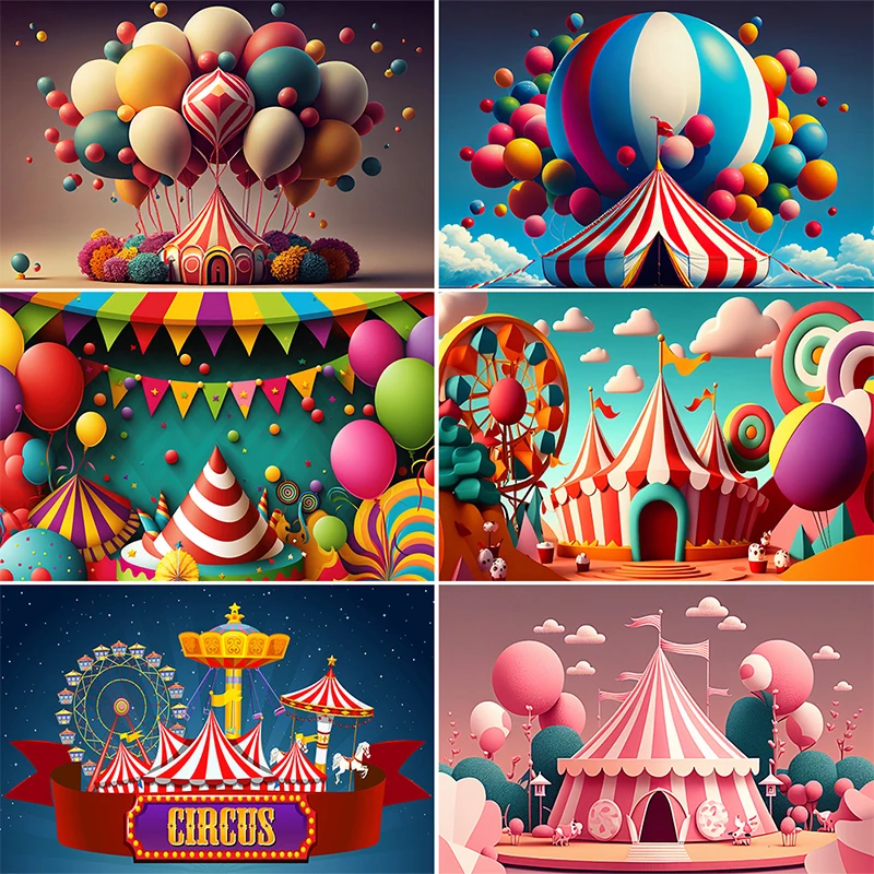 

Circus Theme Photography Backdrop for Baby Shower Birthday Party Balloon Elephant Carnival Children Portrait Photo Background