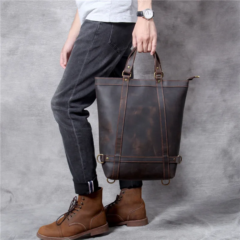 Vintage crazy horse cowhide men's women's backpack travel designer genuine leather multifunctional bagpack work laptop bookbag