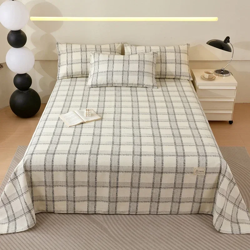 

Plaid Thick Cotton Bedsheet Geometric Series Print Double Top King Sheets for Girls Boys Kids Single Queen King Size Bed Linen