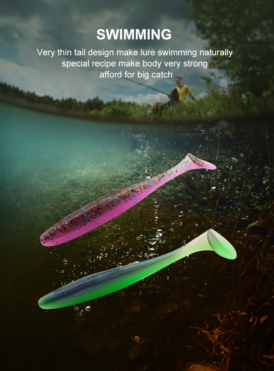 ESFISHING Angelköder ES Easy Shiner 100mm 6 Stück T-Tail Shad Plastikköder Pesca für Hecht Barsch Zander – Detail 6