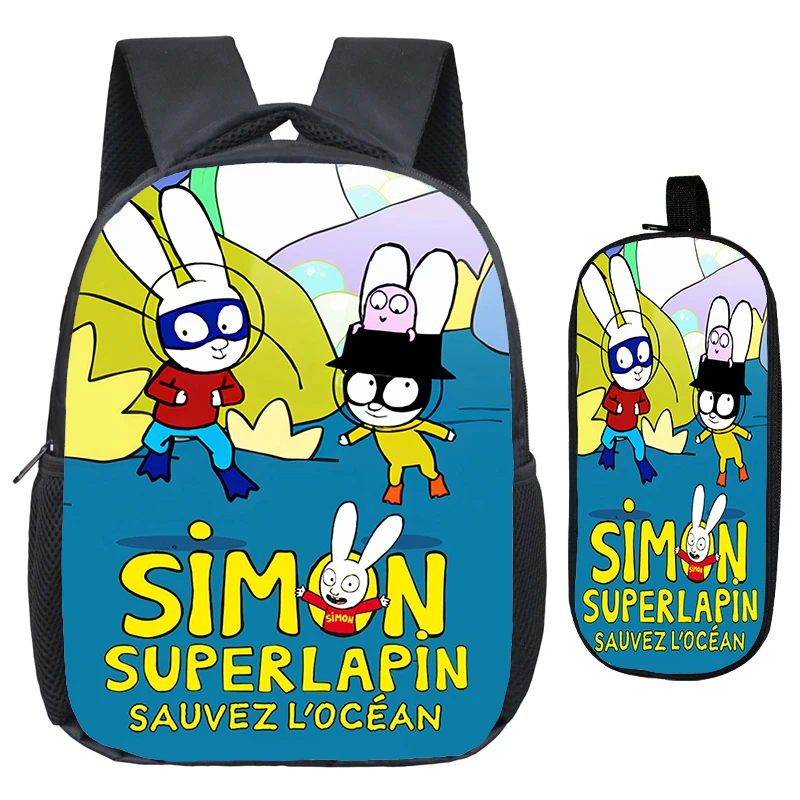 Simon Super Rabbit Cartoon Backpack Kids Casual School Bag Pencil Bag 2Pcs Set Toddler Kindergarten Backpack Anime Knapsack Gift