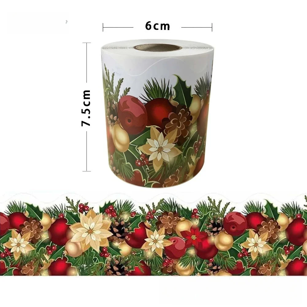 Christmas Decorative Border Stickers for Handmade Crafts with Red Gold Botanical Design Waterproof and Tear Resistant