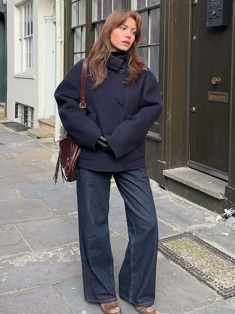 Tossy Winter Casual Pocket Jacket Overcoat Female Turtleneck Loose Patchwork Warm Commute Outwear 2025 New Women's Jackets Coat