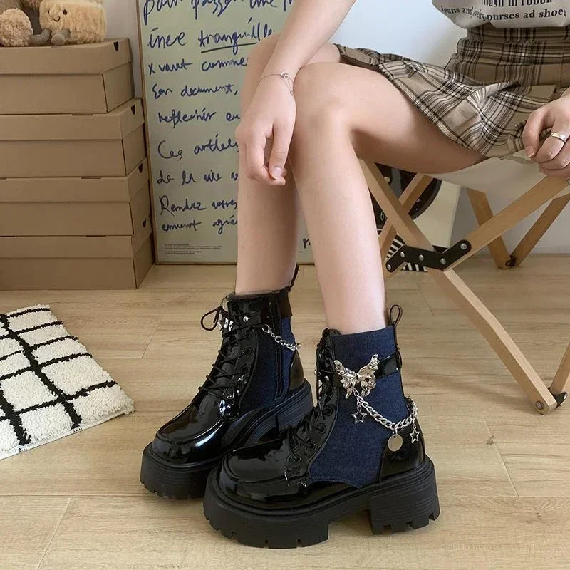 Ankle Boots for Women Chunky Platform New In Booties Autumn High Quality Y2k Spring 2024 Woman Short Shoes On Promotion Pu Goth