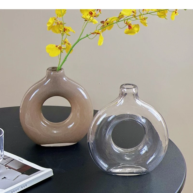 Glass Vase Geometric Hollow Circles Flower Vase Hydroponics Terrarium Doughnut Flower Arrangement  Home Decoration Accessories
