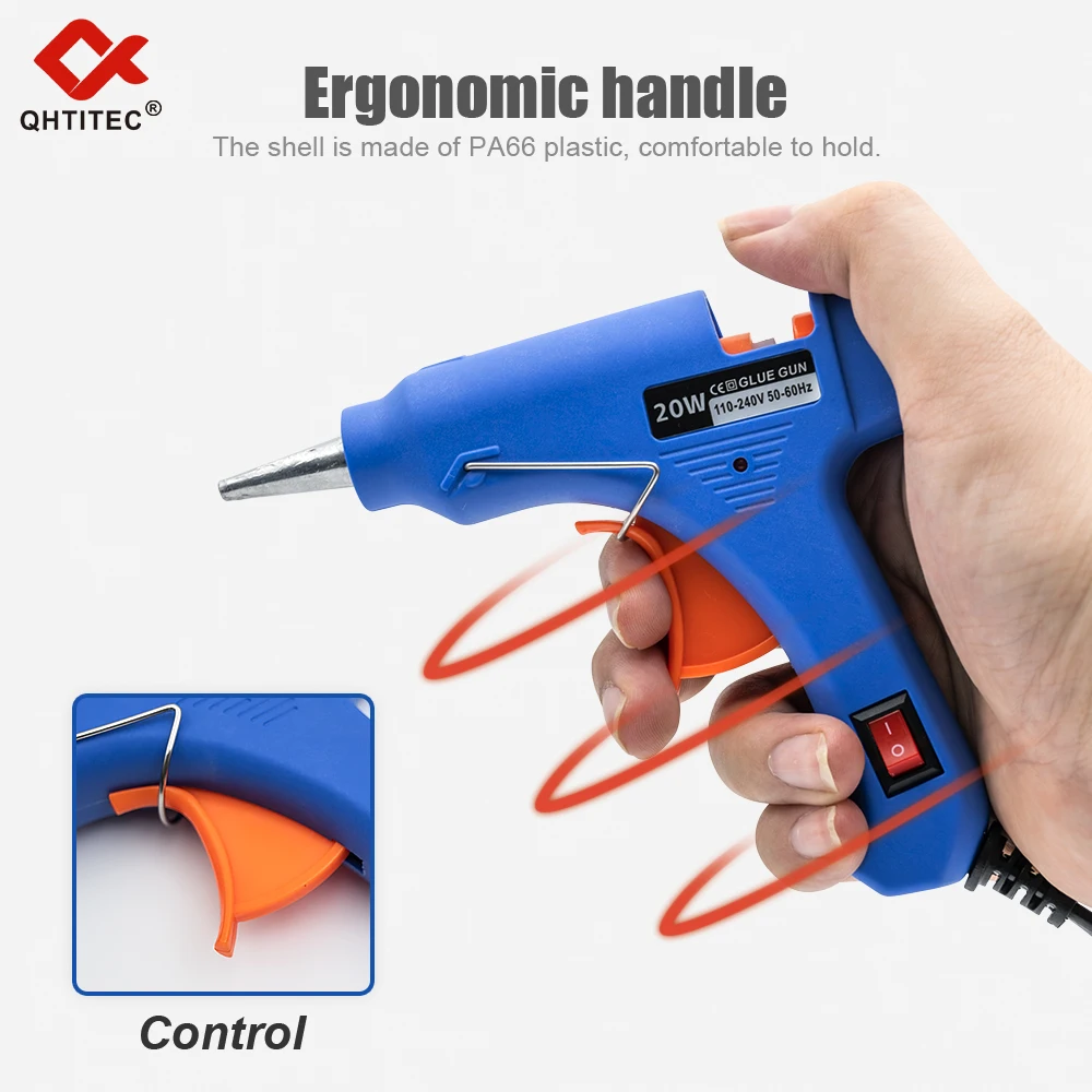 JCD 20W Hot Melt Glue Gun With 7MM Transparent Glue Stick 20Pcs Mini Gun Home Electric Heat Temperature Gun Repair Tool blue