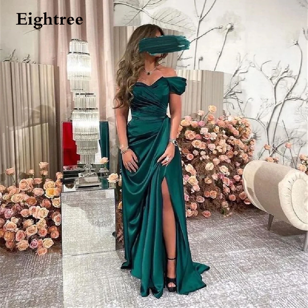 

Eightree Green Long A Line Side Slit Evening Party Dress Sparkly Off Shoulder Prom Gowns Sweetheart Night Celebrity Dresses 2024