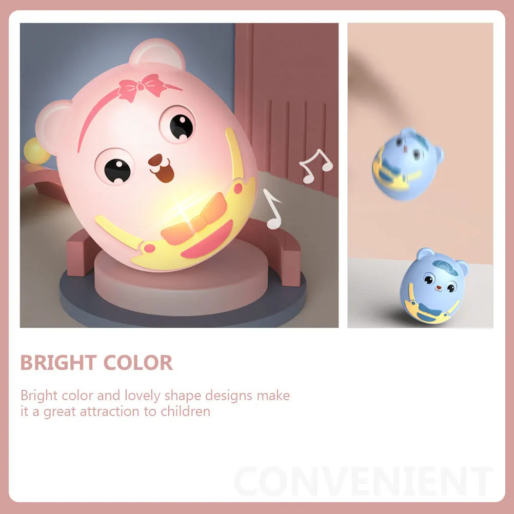 

2Pcs Cartoon -Poly Tumbler Bright Light Sound Bell Interactive Baby Plaything for Early Development Cartoon Tumbler Toy