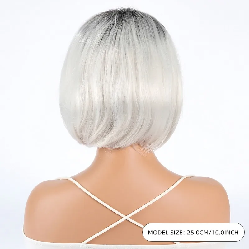 Femme Simulation dégradé cheveux courts boule habiller chapeaux couvrir votre visage cheveux raides dame quotidien Match perruque Bob coupe de cheveux