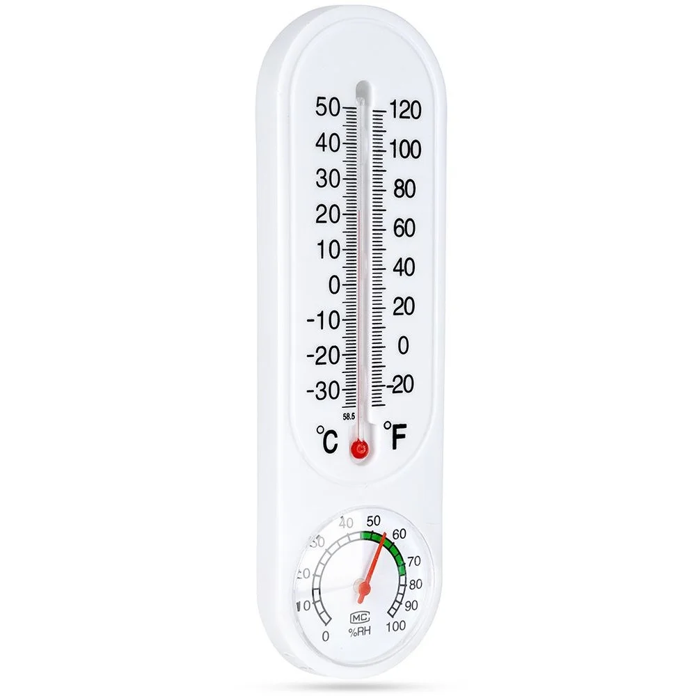 Thermometer met hygrometer, wit, 22 cm.