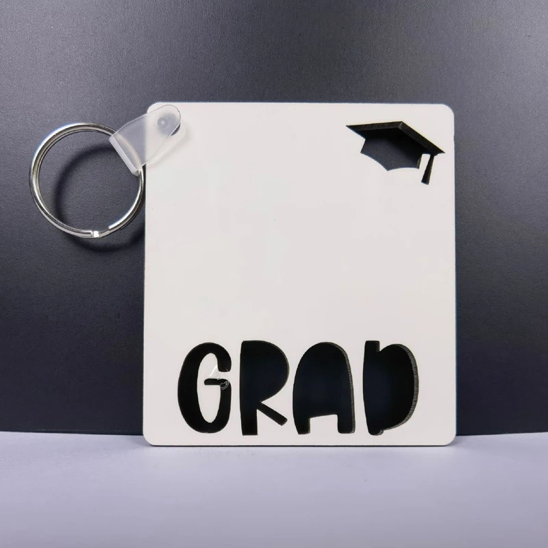 10pcs Bag Parts Sublimation DIY White Blank MDF Wooden GRAD Hollow Out Keychain Graduation Souvenir