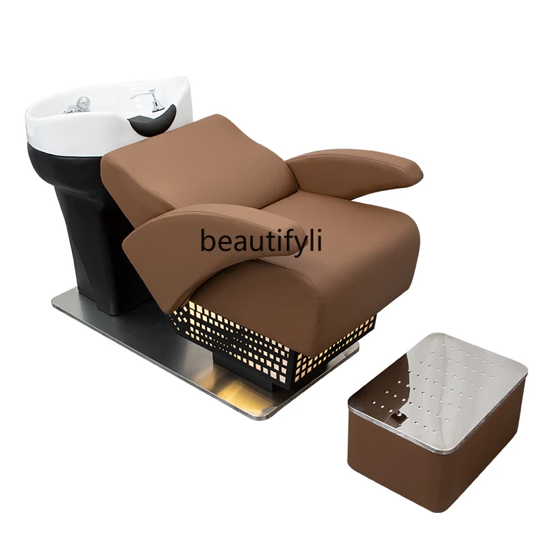 

Shampoo Chair Barber Shop Half Lying Flushing Bed for Hair Salon Hairdressing Shampoo Ceramic Basin