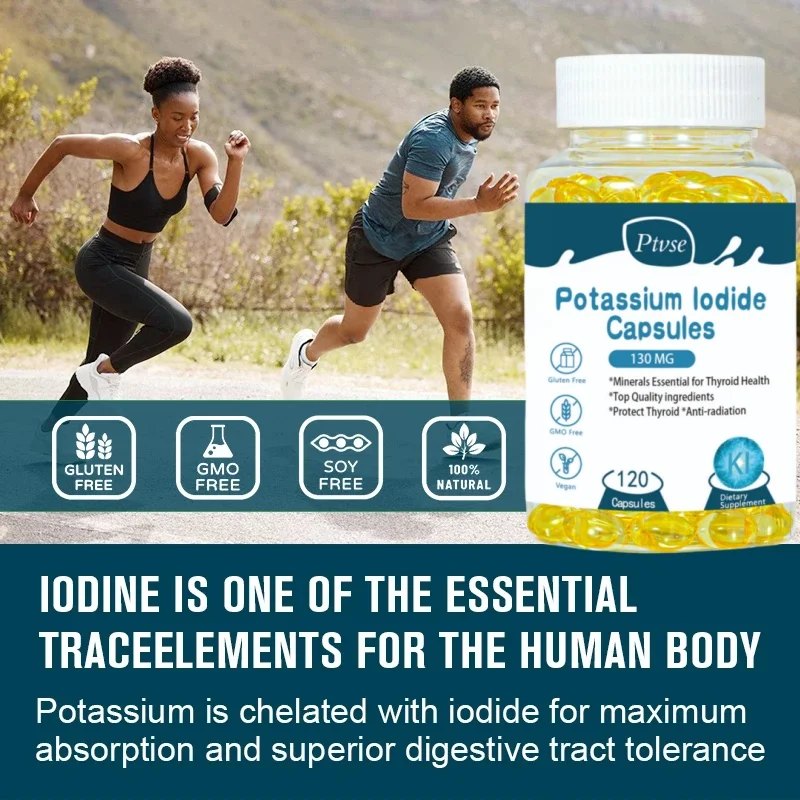 Ptvse Potassium Iodide Capsules KI (Stable Iodine) 130 mcg per Day - Thyroid Support Supplement