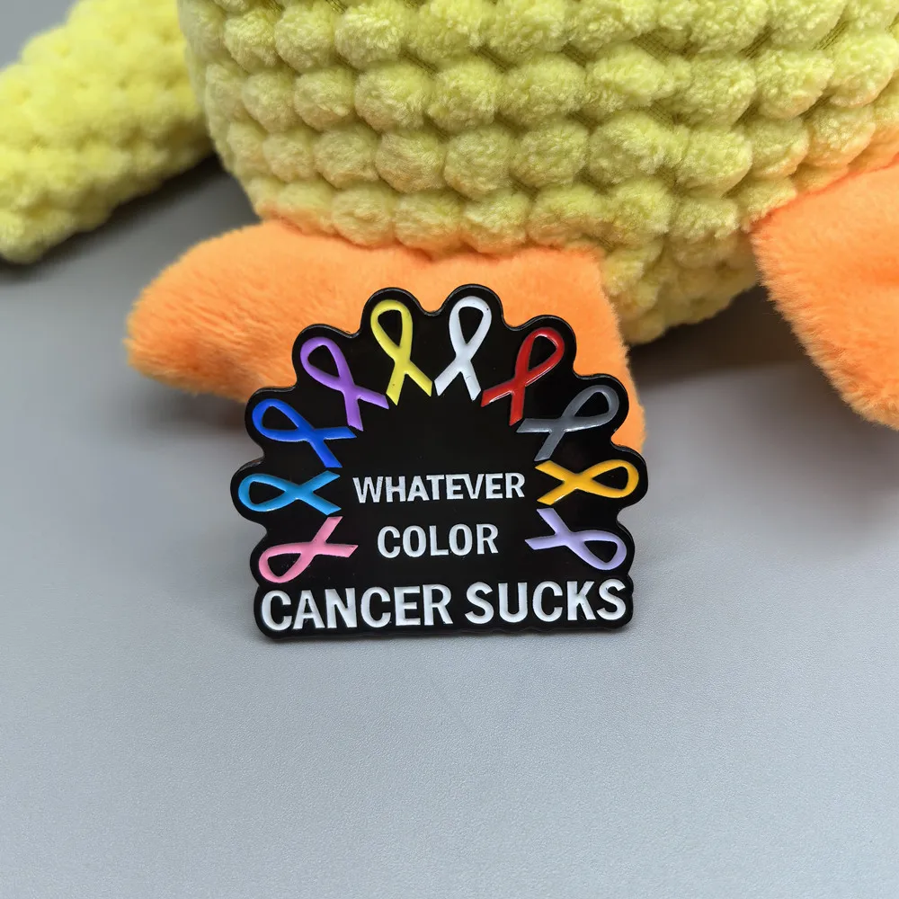 Cancer Awareness Ribbon Enamel Pin Whatever Color Cancer Sucks Brooch Survivor Support Badge Jewelry Gift