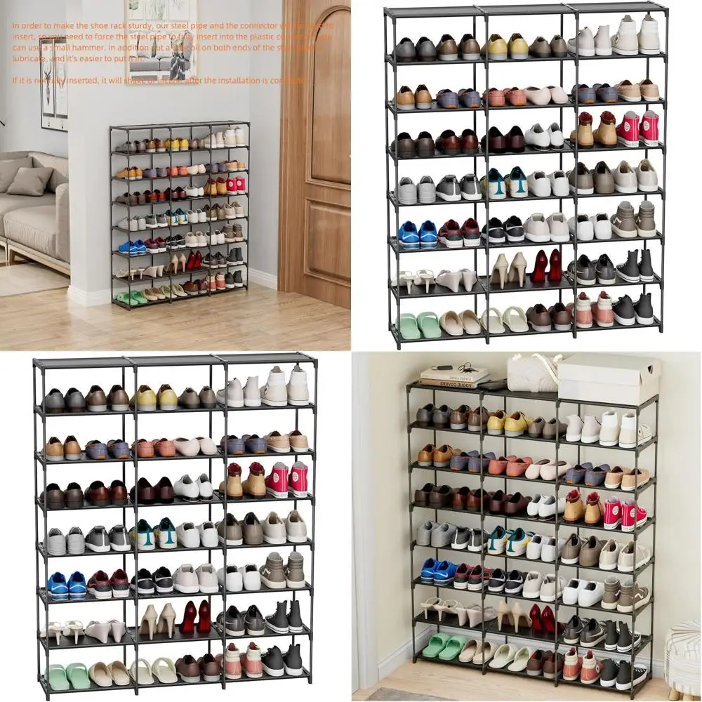 

Большая 3-рядная полка для обуви на 40-60 пар с водонепроницаемыми пластиковыми полками, идеально подходит для хранения кроссовок в гараже, прихожей или коридоре.