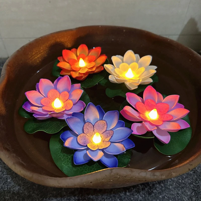 1PC/6PCS LED Lotus Night Lamp Floating Water Sensor Flower Lamp Garden Tank Decor Świąteczne akcesoria imprezowe Wishing Lotus Light