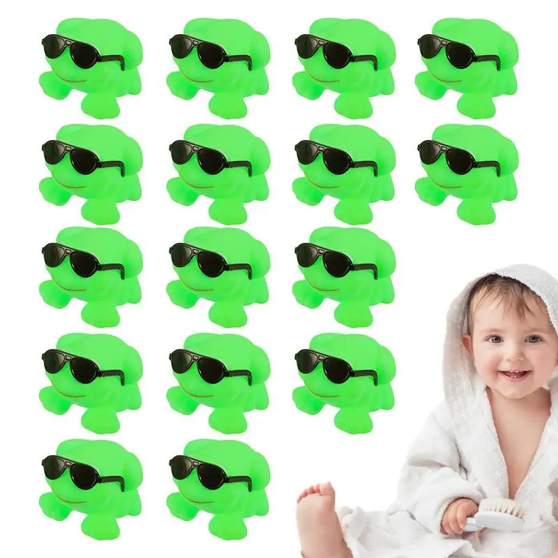 

Frog Bath Toy 16pcs Small Green Floating Frog Toys Sunglasses Design Rubber Bathing Squeak Toys Sound Swim Tub Toy For Beach