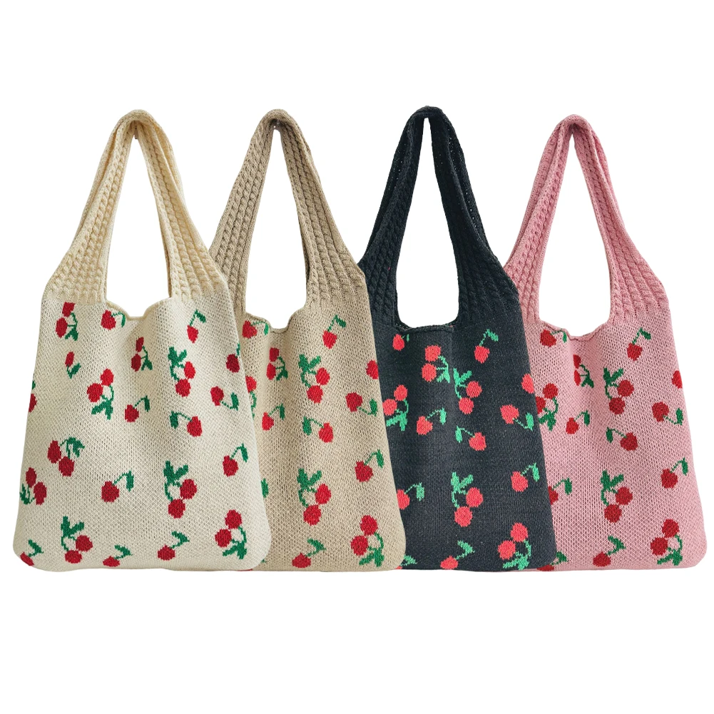 Bolsa de compras de crochê para mulheres, Bolsa de ombro de tricô, grande capacidade, bolsa diária feminina