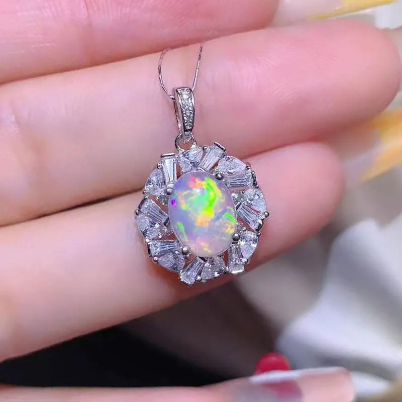 

Подвеска из стерлингового серебра с опалом 7мм*9мм, подвеска с натуральным австралийским опалом с сертификатом, серебряные украшения, романтический подарок для девушки