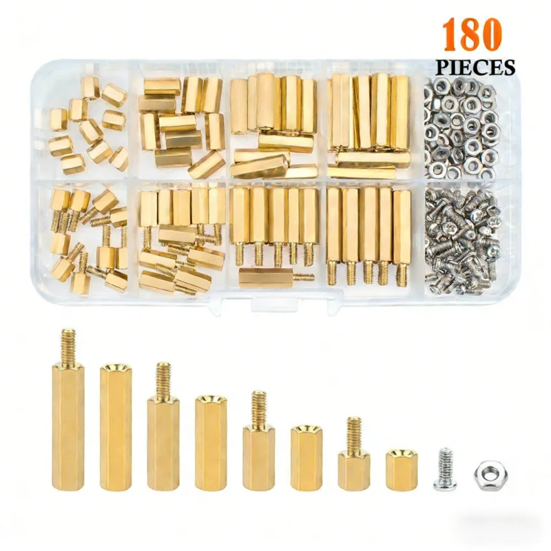

180pcs M3 Motherboard Standoffs&Screws&Nuts Kit, Hex Male-Female Brass Spacer Standoffs, Laptop Screws for DIY Computer Build
