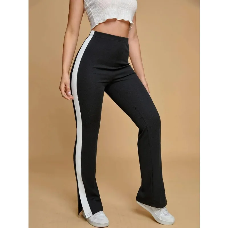 

M-3XL Women Fashion Harem Pants Ladies Casual Contrast Side Seam Split Hem Pants Tights Trousers Sweatpants
