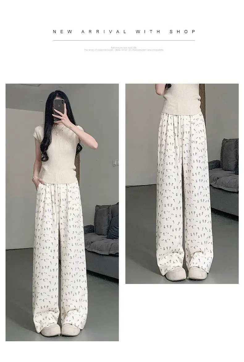 Pantaloni da donna estivi giapponesi in chiffon all'aperto flowy punteggiato resort etichettato reticolo tagliente a quadretti leggero tutto-fiammifero Kpop alla moda