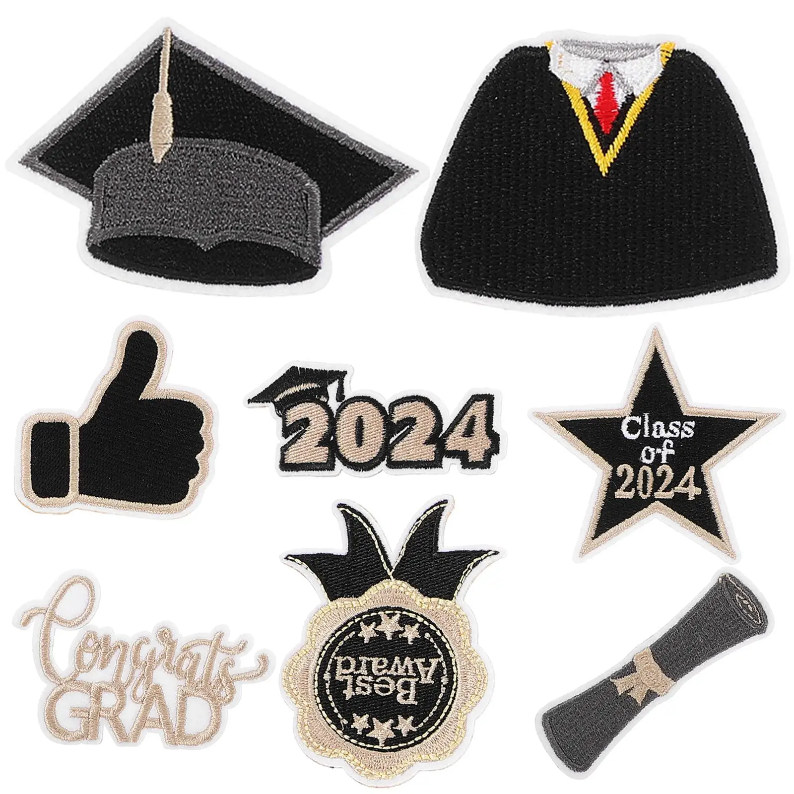 8 Pcs Adhesive Graduation Patches Repair Embroidered Applique Craft Clothes Graduaction Class Decor Props Small