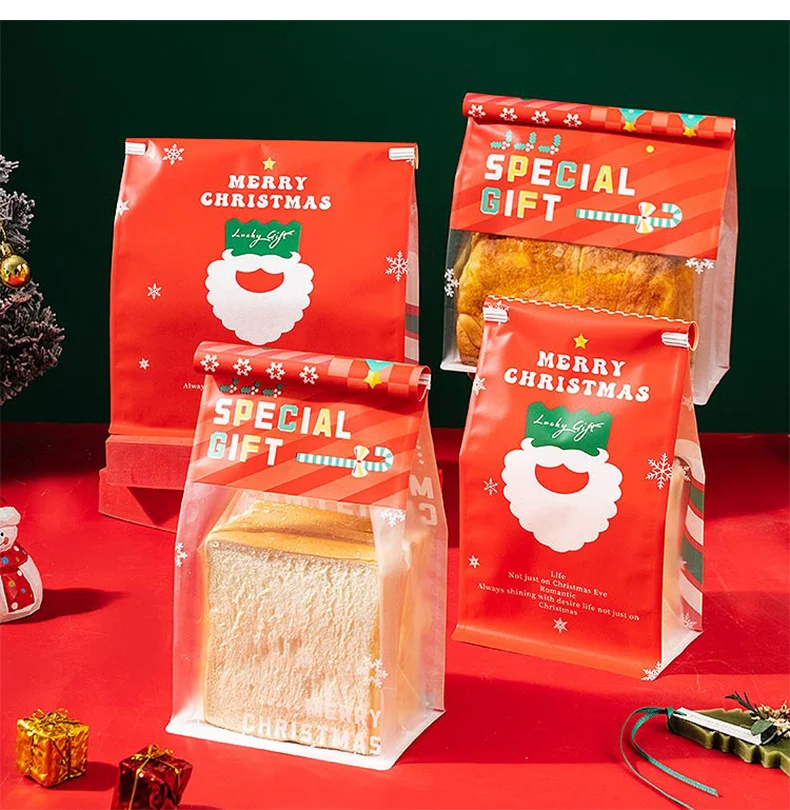 

50P Рождественский пакет для упаковки тостов, проволочный скрученный край, жиронепроницаемое тесто, печенье, выпечка хлеба, крафт-бумага, восьмисторонний герметичный мешок