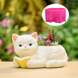 Bookholder Cat Succulent Plant Flower Pot Resin Silicone Mold Cute Cat Storage Box Concrete Mould Cat Candle Cup Gypsum Molds