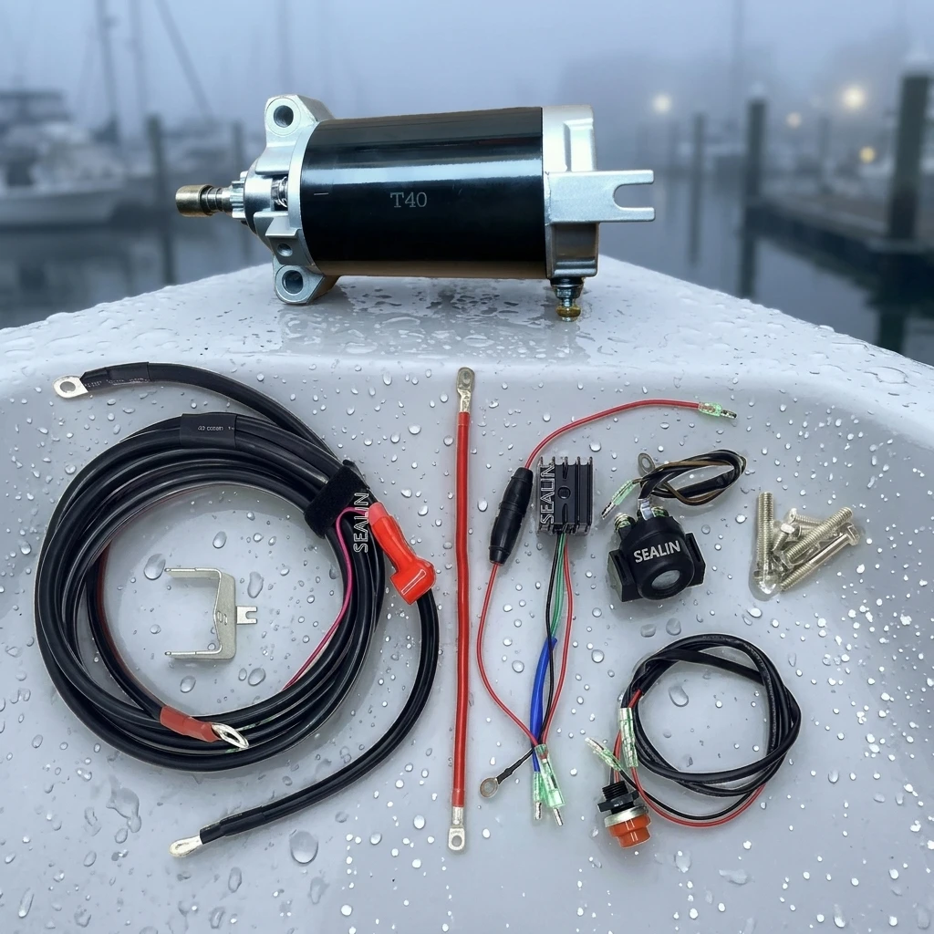 Kit de Partida Elétrica para Motores de Popa Mercury Me40 Me60 2T 40HP 2 Cilindros 60HP 3 Cilindros com Motor de Partida, Cabo e Interruptor de Ignição