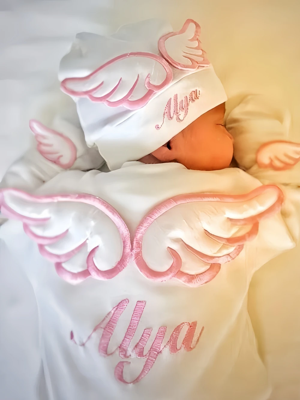 Dollbling 3pcs Embroidery Name Newborn Angle Wings Romper Blanket Nursery Bedding Swaddle Handmade Infant Outfit