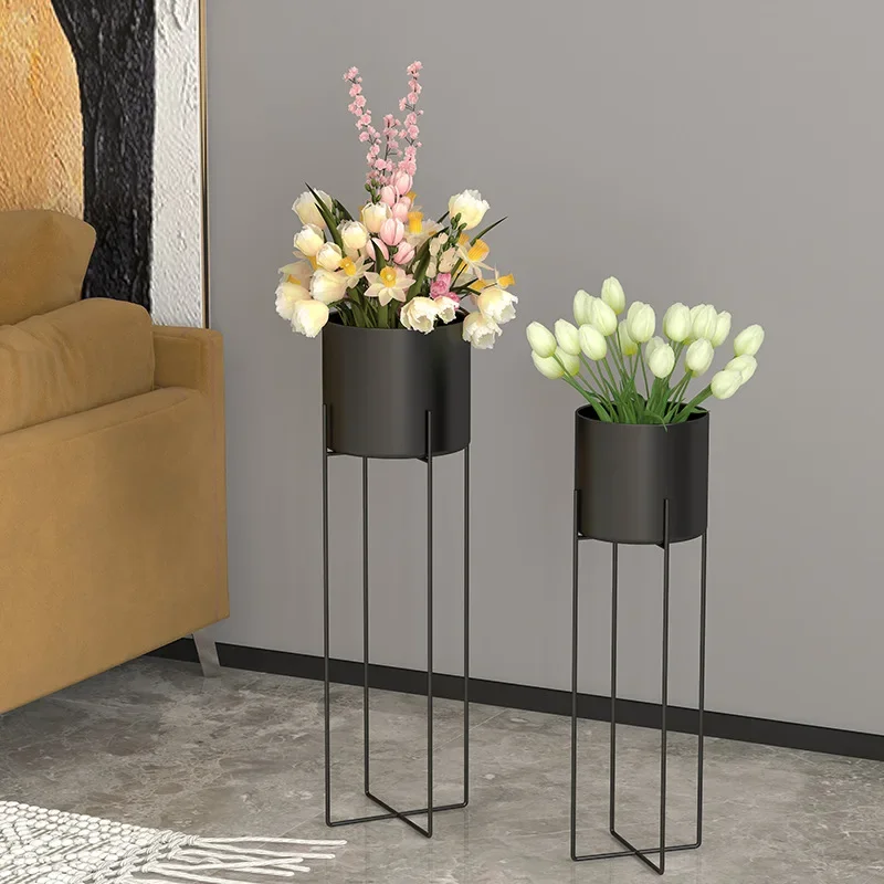 Nordic Wrought Iron Flower Stand Modern Minimalist Flowerpot Indoor Living Room, Floor-standing Green Sage Orchid, Potted Shelf