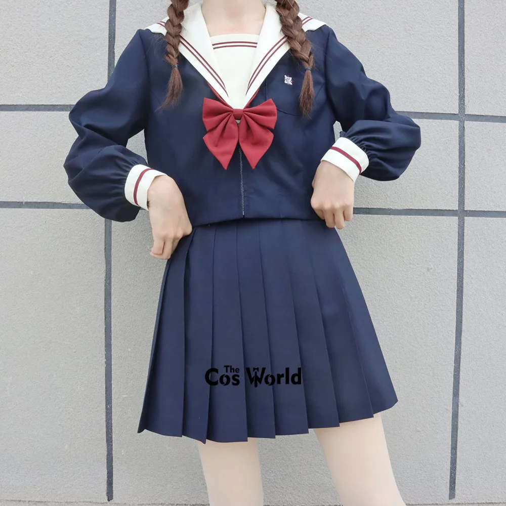 [Chuan Zhao Ling] Japanese Sweet Girl's Sailor Suit Long Sleeve Tops Skirts Navy Blue JK School Uniform Class Students Cloth