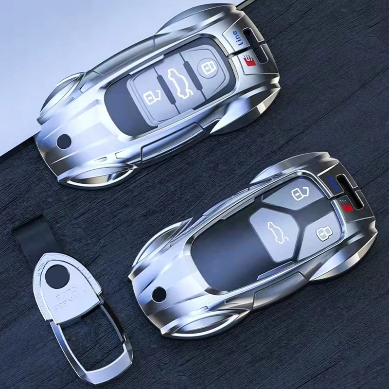 Zinc Alloy Car Key Case Cover with Boutique Metal Leather Keychain for AUDI A6 A4 A3 Q2 Q3 Q5 Q7 A7 A8 Car Key Shell Protector