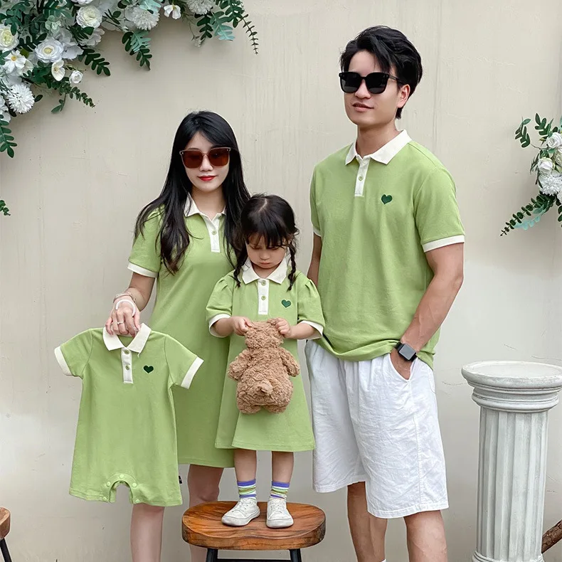 Summer Parent-child Love Clothes for The Whole Family Look Clothing Dad Son Matching Same T Shirt Baby Romper Mom Daughter Dress