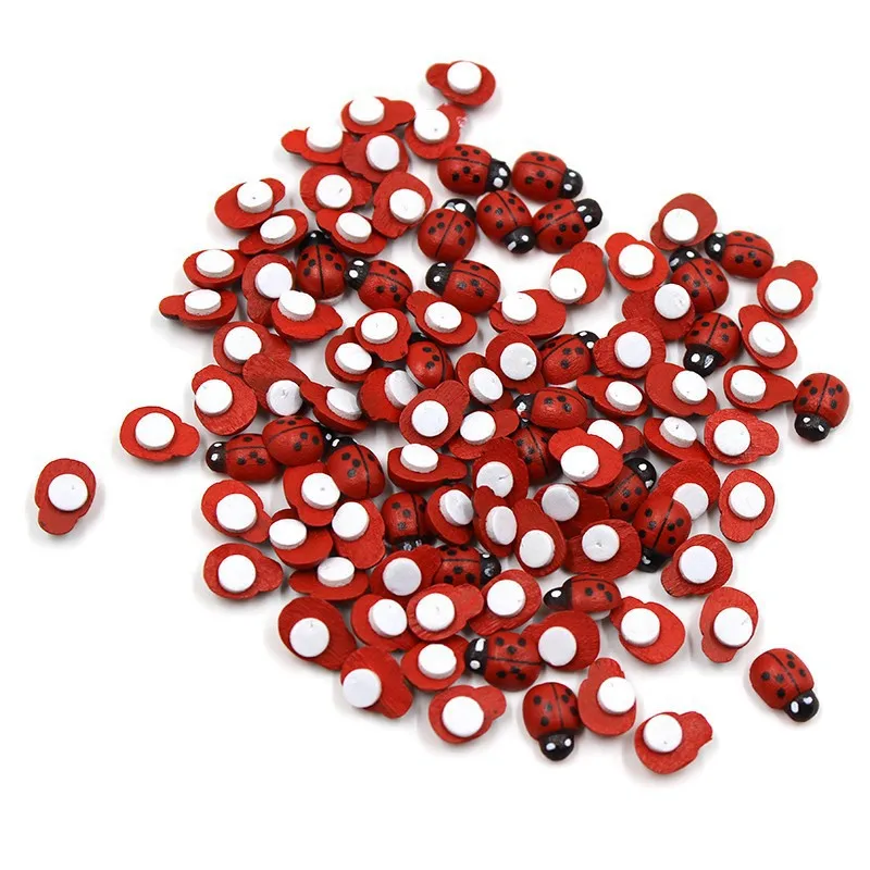 

100Pcs Mini Wooden Ladybird Ladybug Self-adhesive Sticker Children Painted DIY Crafts Fairy Garden Figurine Miniature Home Decor